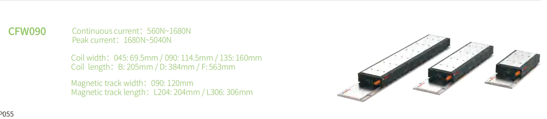 CFW090 linear motor specifications and model sizes