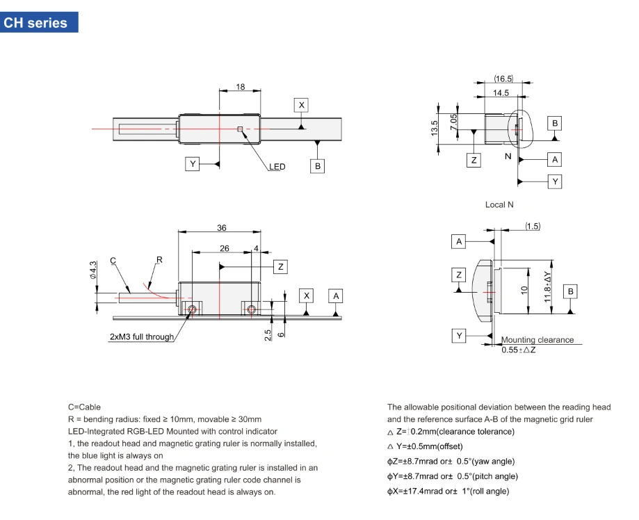 CH series readhead mounting dimensions and installation clearance